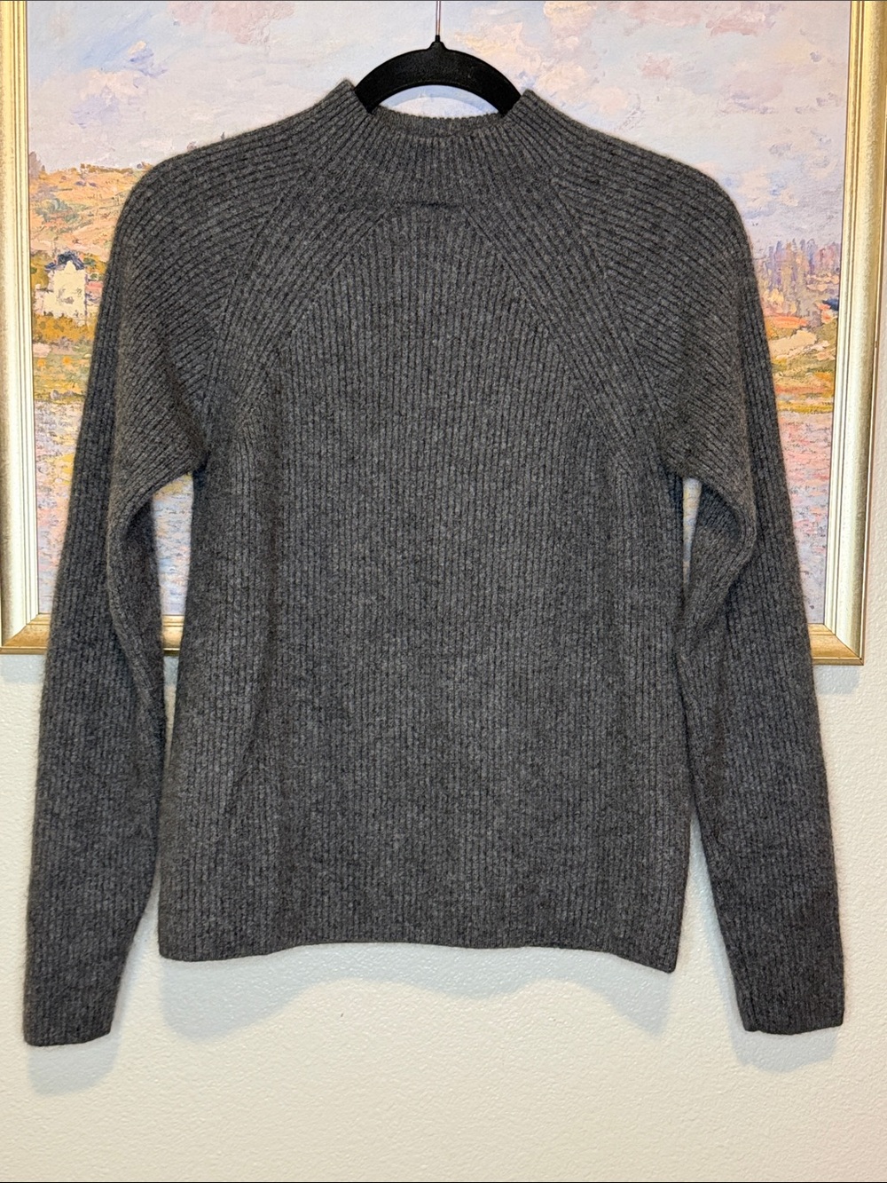 Erdos Cozy Gray Ribbed Crewneck 100% cashmere Sweater (bin12)